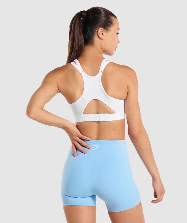 White Gymshark Mesh Neckline Training Women's Sports Bra | US-92VHLRY