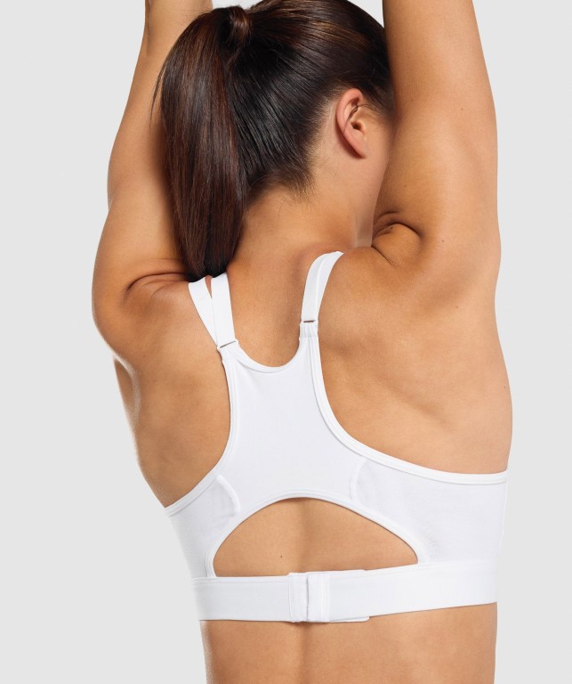 White Gymshark Mesh Neckline Training Women's Sports Bra | US-92VHLRY