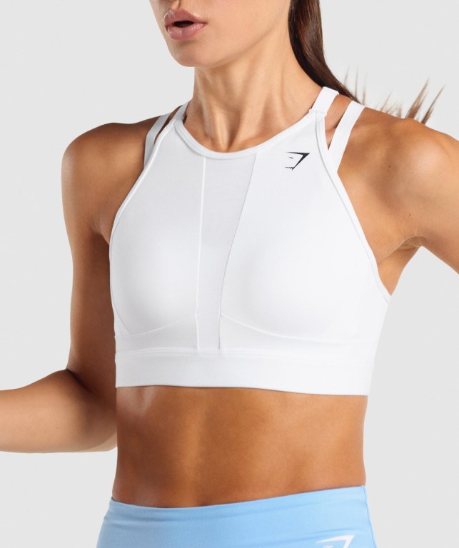 White Gymshark Mesh Neckline Training Women's Sports Bra | US-92VHLRY