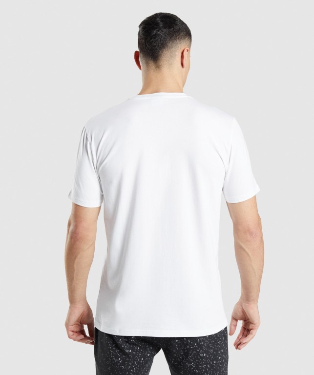 White Gymshark Micro Print Block Infill Men's T Shirts | US-89AXFOT