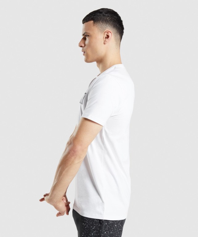 White Gymshark Micro Print Block Infill Men's T Shirts | US-89AXFOT