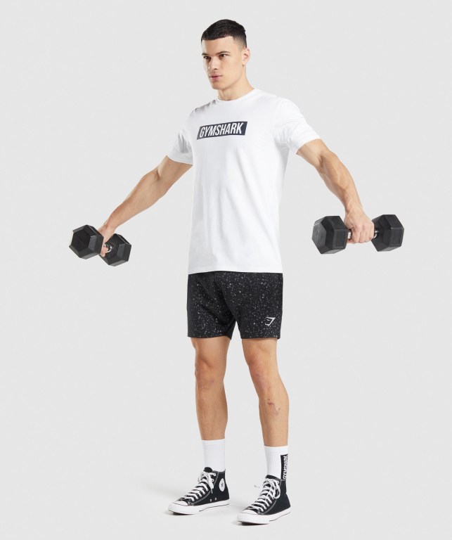 White Gymshark Micro Print Block Infill Men's T Shirts | US-89AXFOT