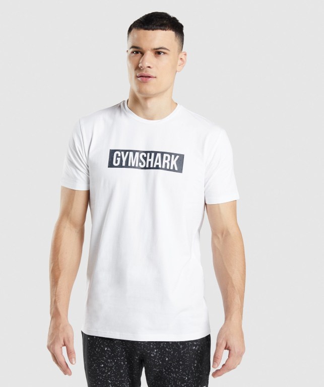 White Gymshark Micro Print Block Infill Men\'s T Shirts | US-89AXFOT