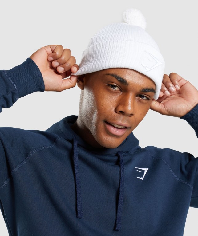 White Gymshark New Era Mini Pom Men's Headwear | US-15BNHPU