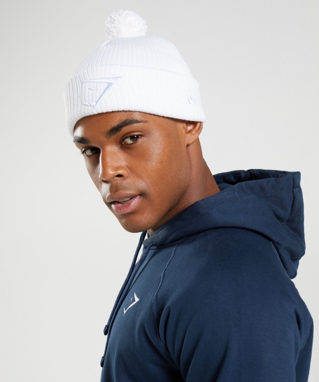 White Gymshark New Era Mini Pom Men's Headwear | US-15BNHPU