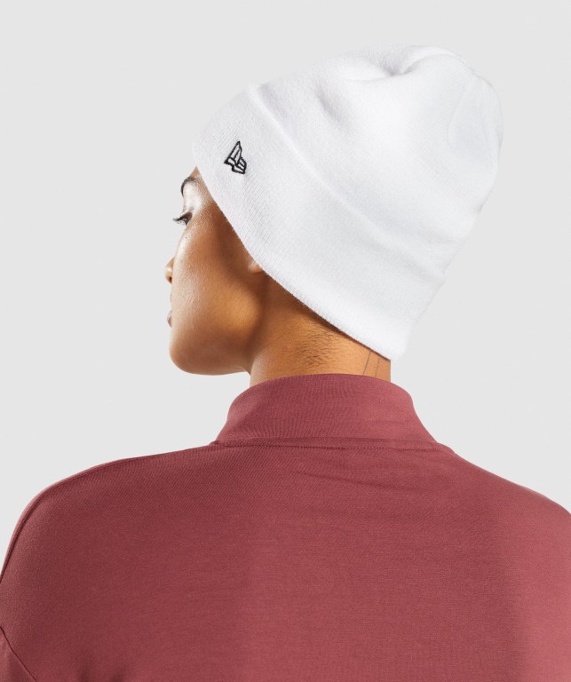 White Gymshark New Era Sharkhead Cuff Knit Women's Headwear | US-63VYKTQ