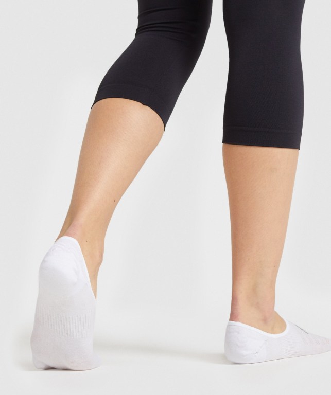 White Gymshark No Show 3pk Women's Socks | US-48GVLCH