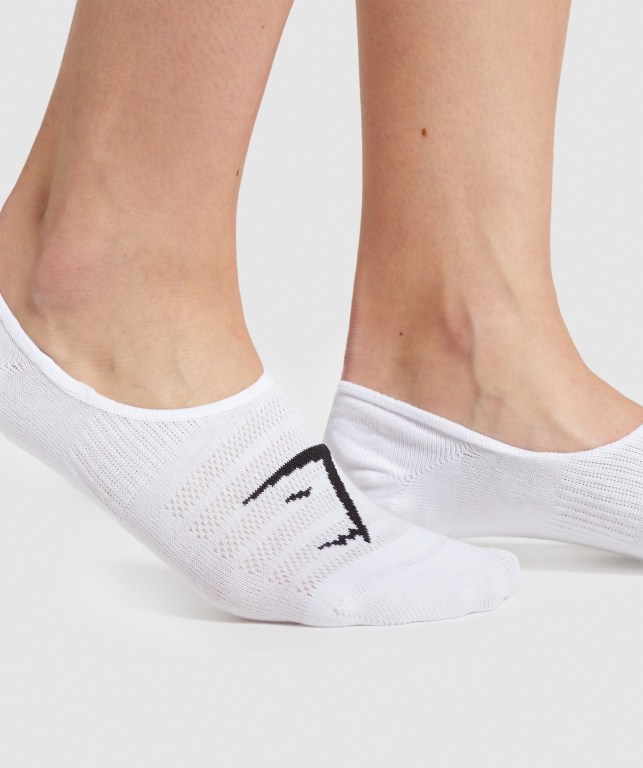 White Gymshark No Show 3pk Women's Socks | US-48GVLCH