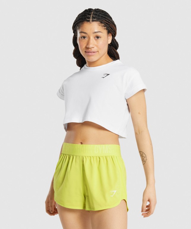 White Gymshark Pre-Workout Graphic Crop Women's T Shirts | US-43SHPXU