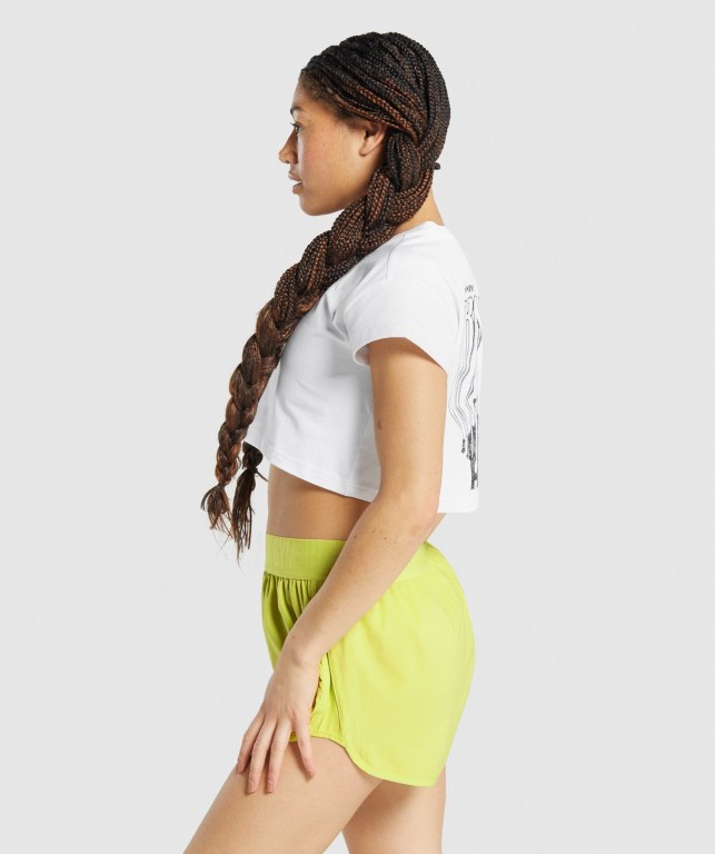 White Gymshark Pre-Workout Graphic Crop Women's T Shirts | US-43SHPXU