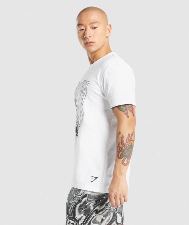 White Gymshark Pre-Workout Men's T Shirts | US-02FWSRJ