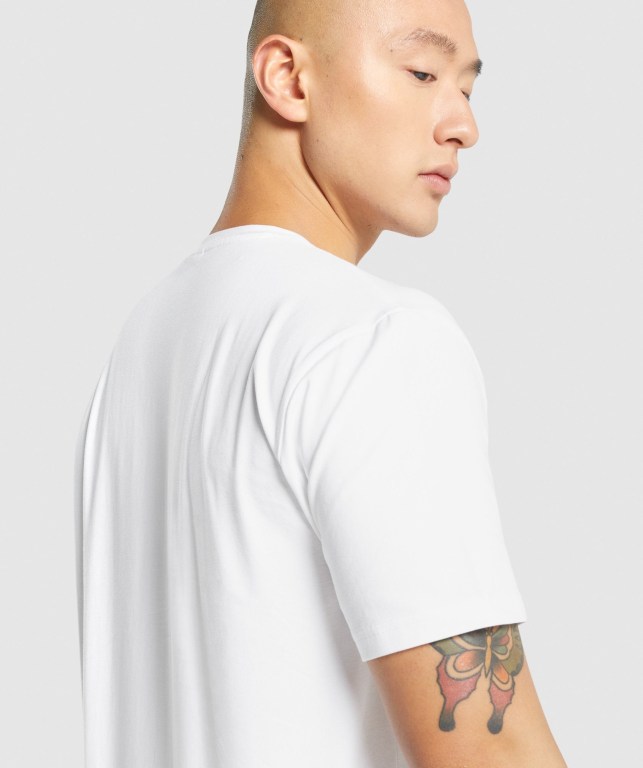 White Gymshark Pre-Workout Men's T Shirts | US-02FWSRJ