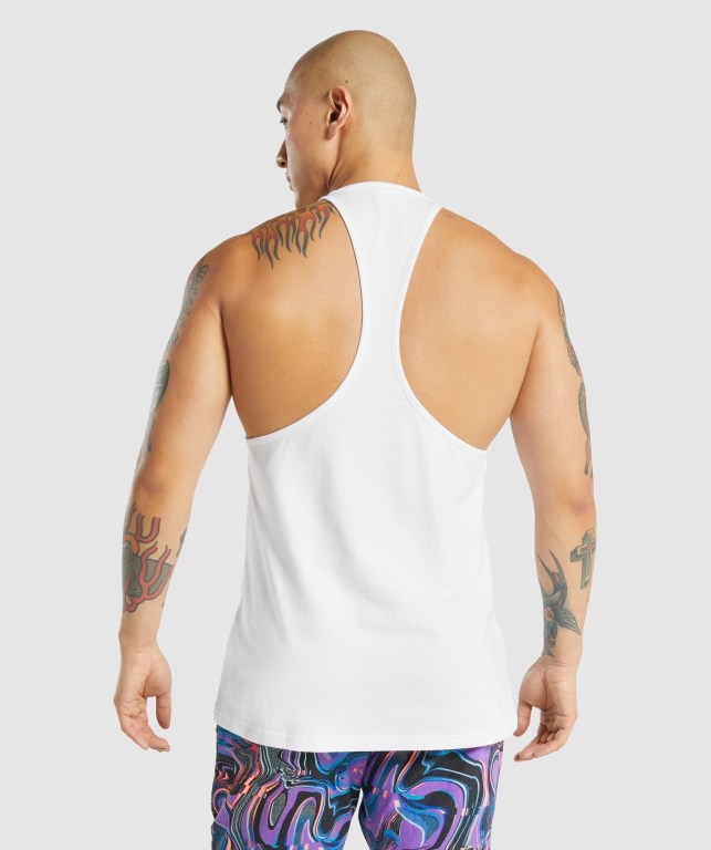 White Gymshark Pre-Workout Men's Tank Tops | US-04JCEMA