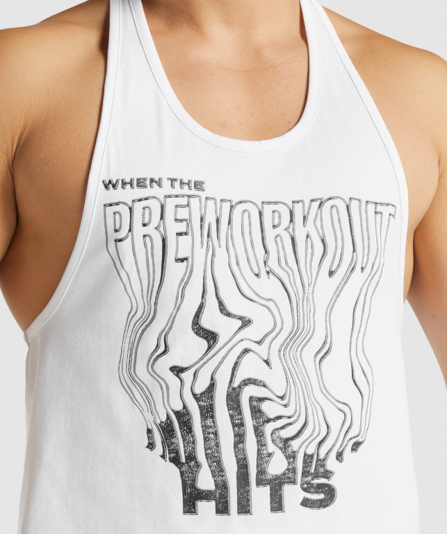 White Gymshark Pre-Workout Men's Tank Tops | US-04JCEMA