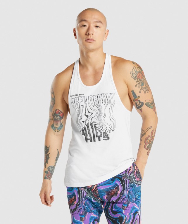 White Gymshark Pre-Workout Men\'s Tank Tops | US-04JCEMA