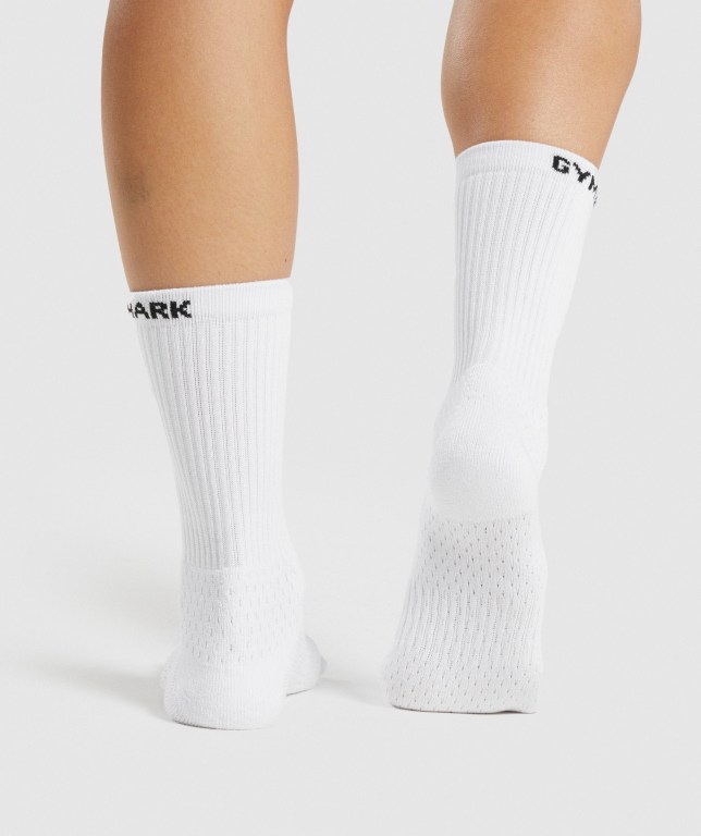 White Gymshark Premium Logo 1pk Men's Socks | US-71WKUTP