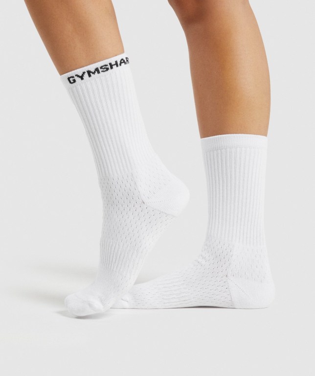 White Gymshark Premium Logo 1pk Men\'s Socks | US-71WKUTP