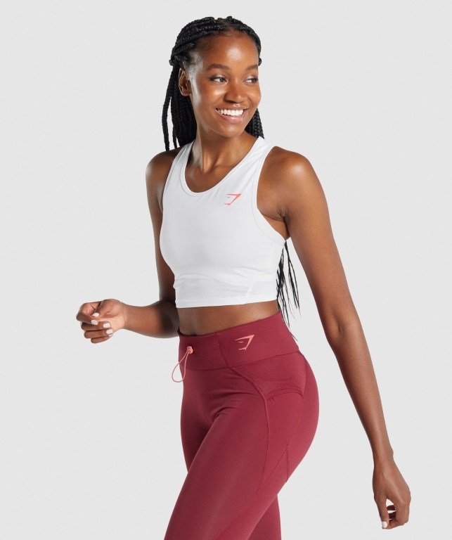 White Gymshark Pulse Crop Women's Tank Tops | US-38PZWTB