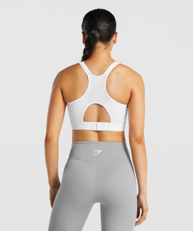 White Gymshark Racer Back Training Women's Sports Bra | US-76DZOXH