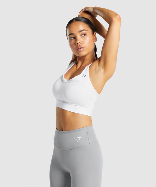 White Gymshark Racer Back Training Women's Sports Bra | US-76DZOXH