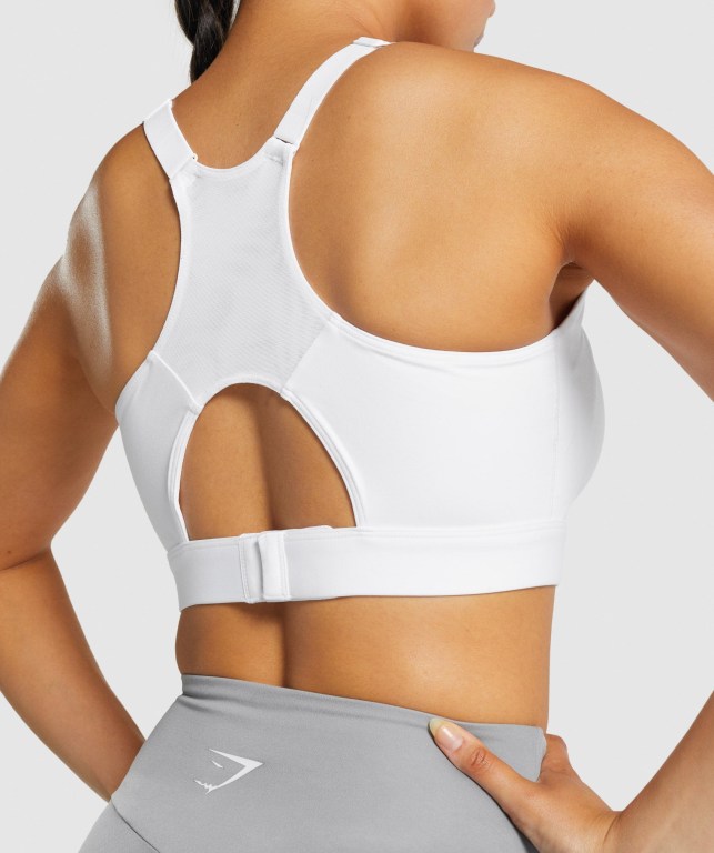 White Gymshark Racer Back Training Women's Sports Bra | US-76DZOXH