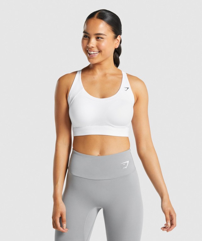 White Gymshark Racer Back Training Women\'s Sports Bra | US-76DZOXH