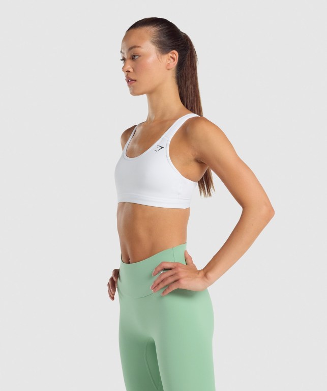 White Gymshark Scoop Neck Training Women's Sports Bra | US-92OYXRP