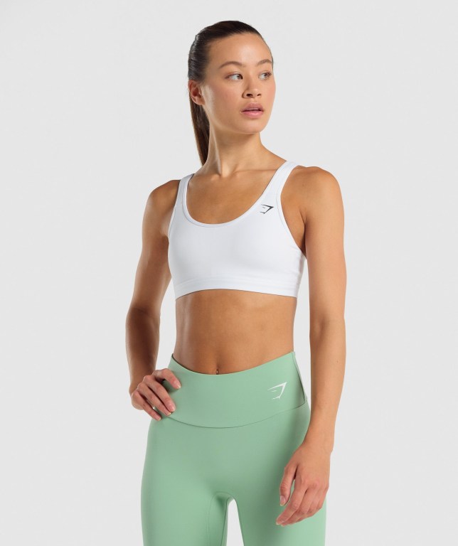 White Gymshark Scoop Neck Training Women\'s Sports Bra | US-92OYXRP