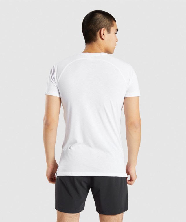 White Gymshark Studio Men's T Shirts | US-60RTOLK