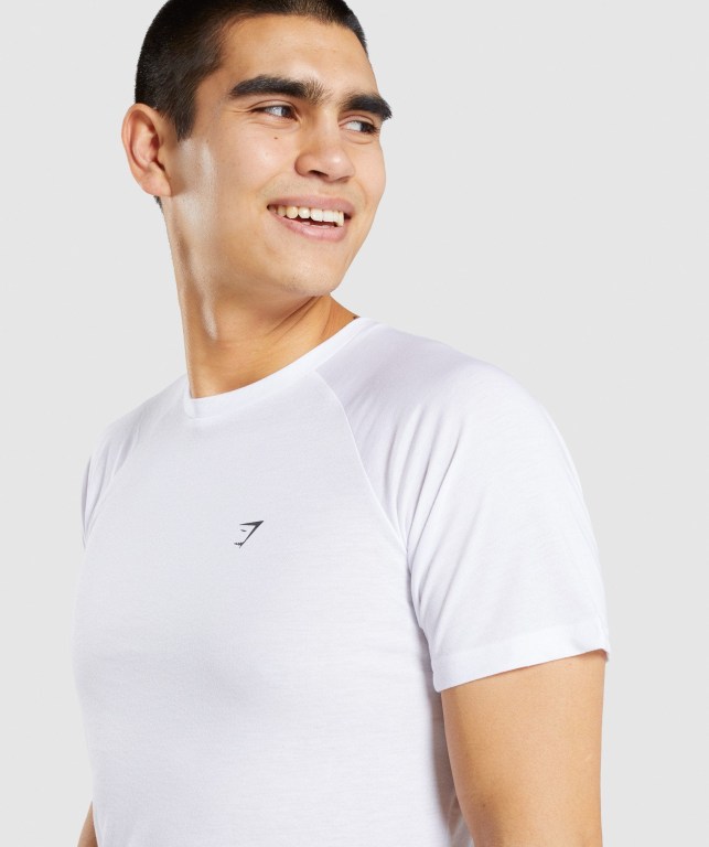 White Gymshark Studio Men's T Shirts | US-60RTOLK