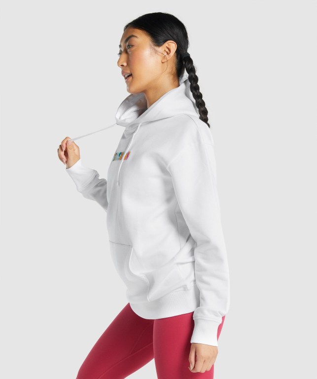 White Gymshark Sundae Graphic Oversized Women's Hoodies | US-53VLGOK