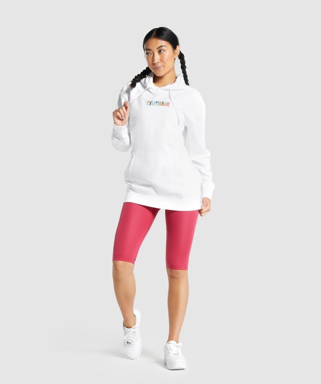 White Gymshark Sundae Graphic Oversized Women's Hoodies | US-53VLGOK