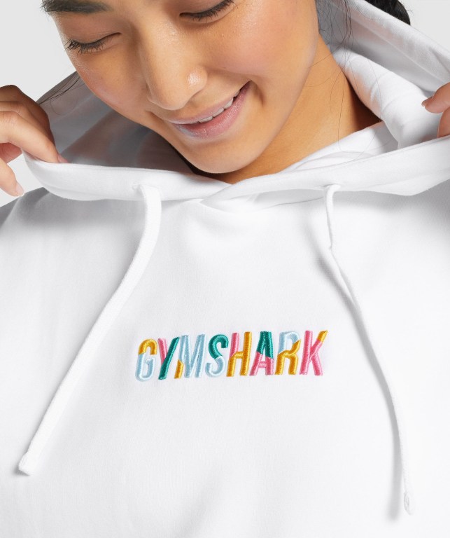 White Gymshark Sundae Graphic Oversized Women's Hoodies | US-53VLGOK