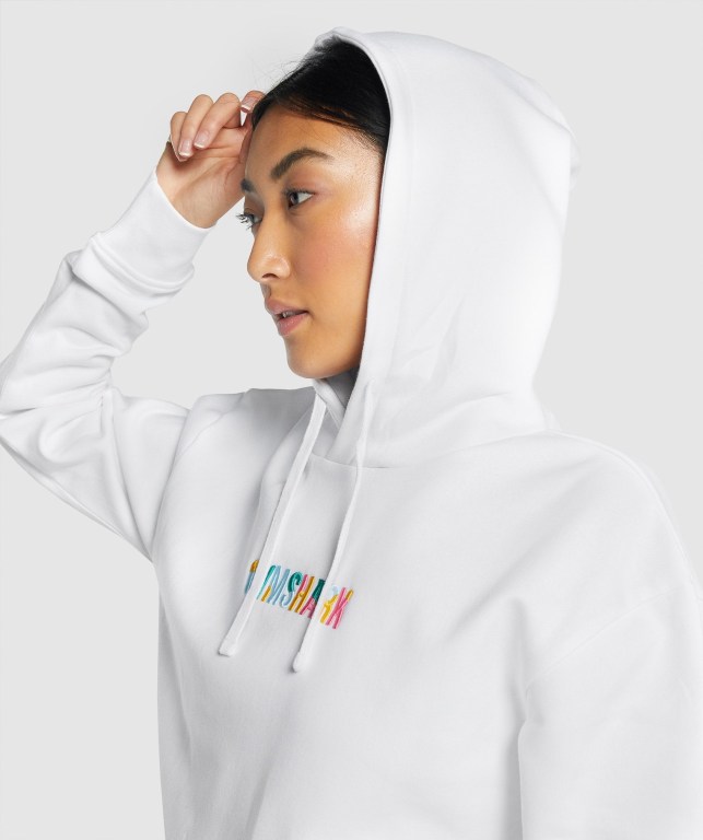 White Gymshark Sundae Graphic Oversized Women's Hoodies | US-53VLGOK