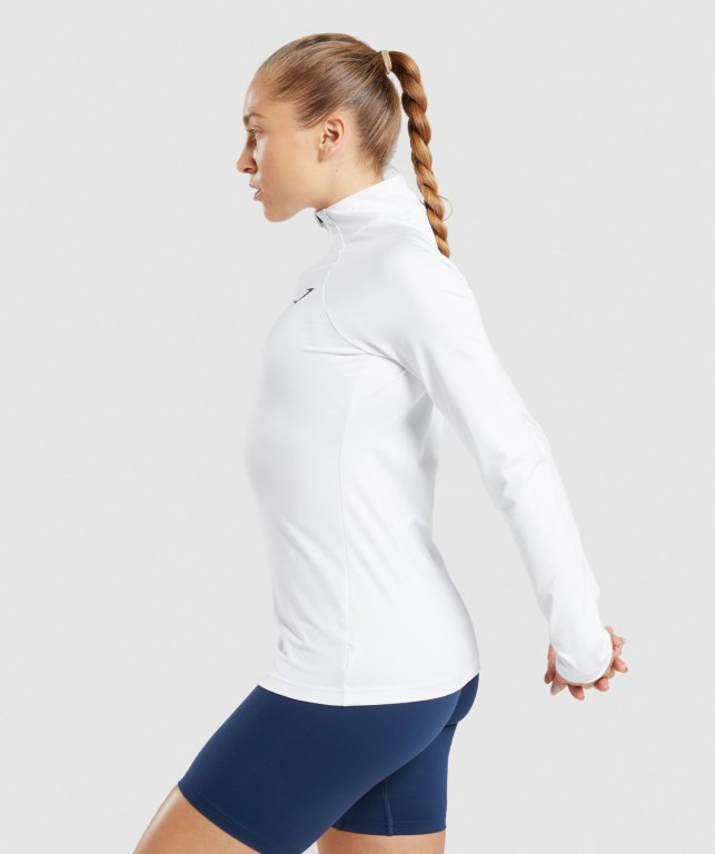 White Gymshark Training 1/4 Zip Women's Hoodies | US-75GTZWA