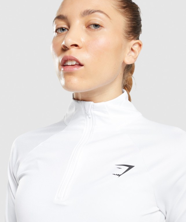 White Gymshark Training 1/4 Zip Women's Hoodies | US-75GTZWA