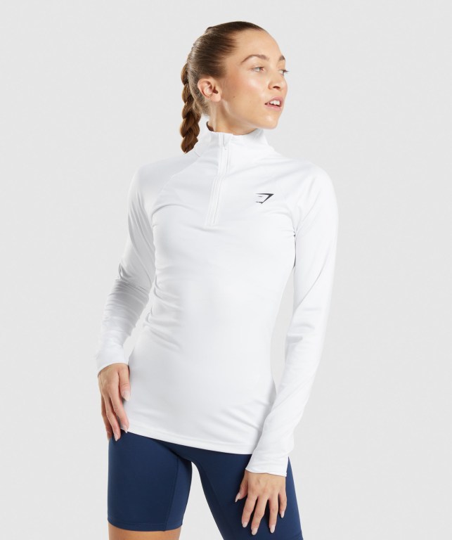 White Gymshark Training 1/4 Zip Women\'s Hoodies | US-75GTZWA