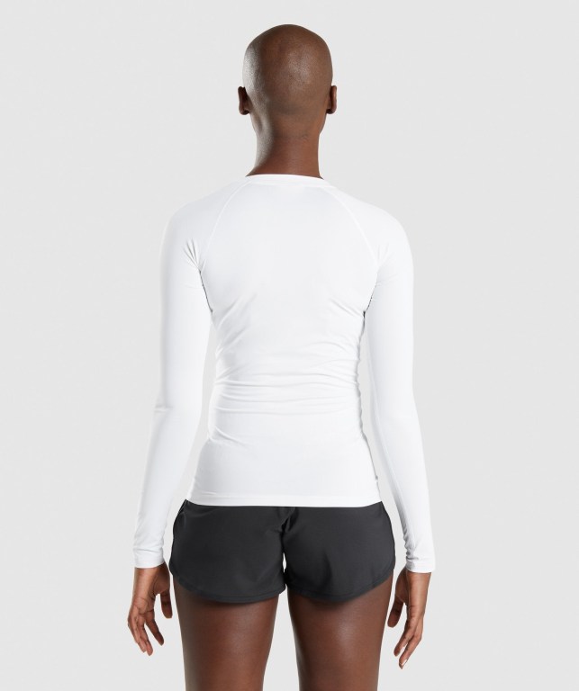 White Gymshark Training Baselayer Top Women's T Shirts | US-90FBVCJ