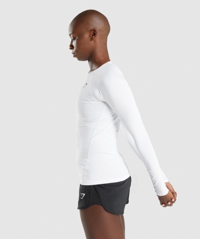 White Gymshark Training Baselayer Top Women's T Shirts | US-90FBVCJ