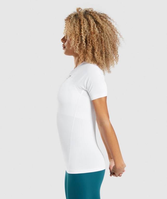 White Gymshark Training Baselayer Women's T Shirts | US-87RALWQ