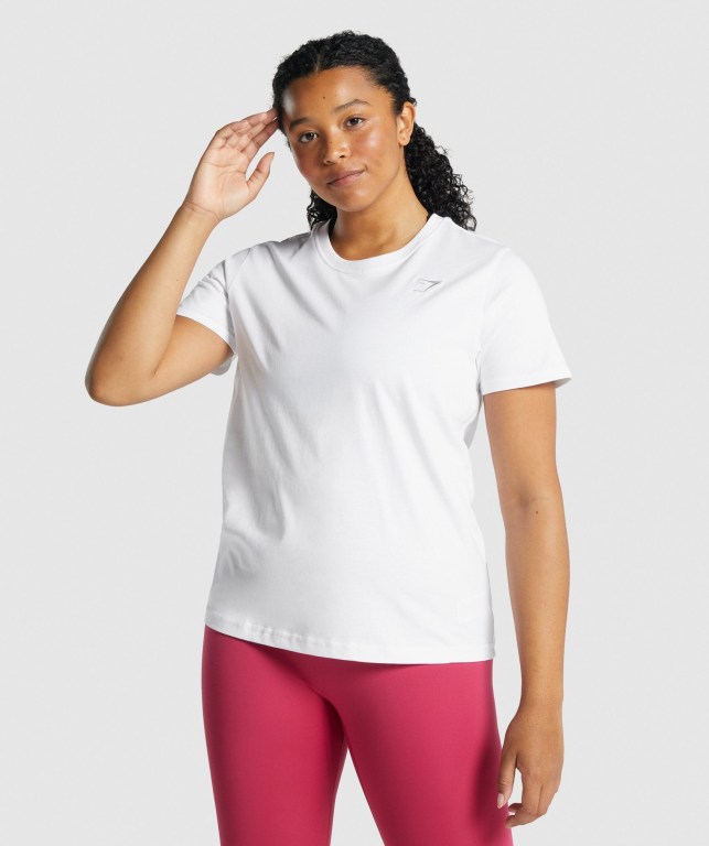 White Gymshark Training Basic Women\'s T Shirts | US-15LTVWC