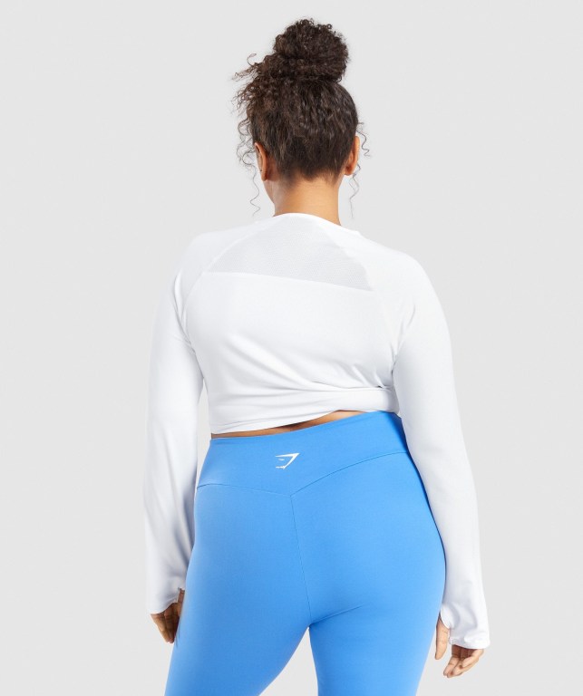 White Gymshark Training Crop Top Women's T Shirts | US-41HNUPT