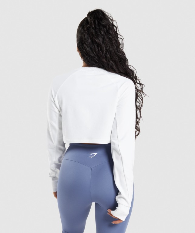 White Gymshark Training Cropped Sweater Women's Hoodies | US-17OJDEZ