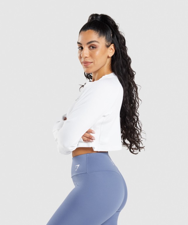 White Gymshark Training Cropped Sweater Women's Hoodies | US-17OJDEZ