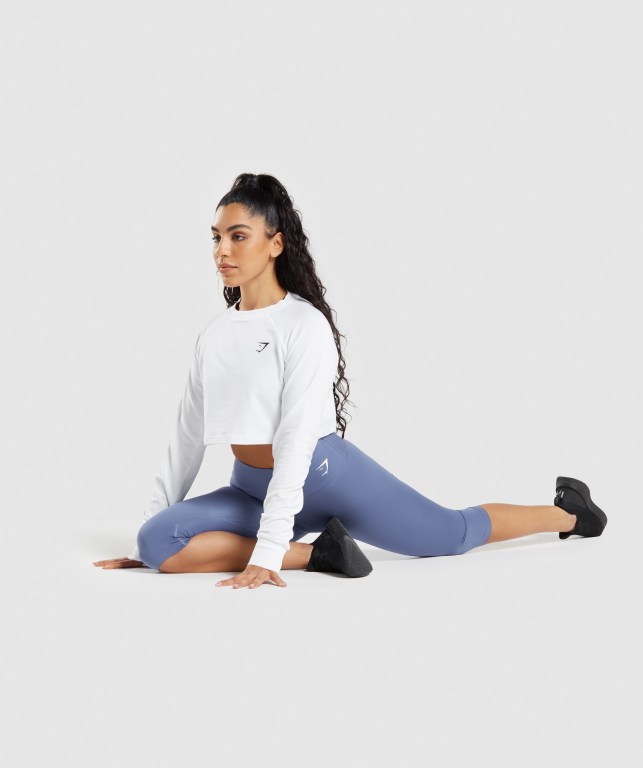 White Gymshark Training Cropped Sweater Women's Hoodies | US-17OJDEZ