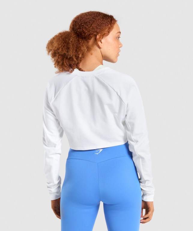 White Gymshark Training Cropped Sweater Women's Hoodies | US-64FUTXN