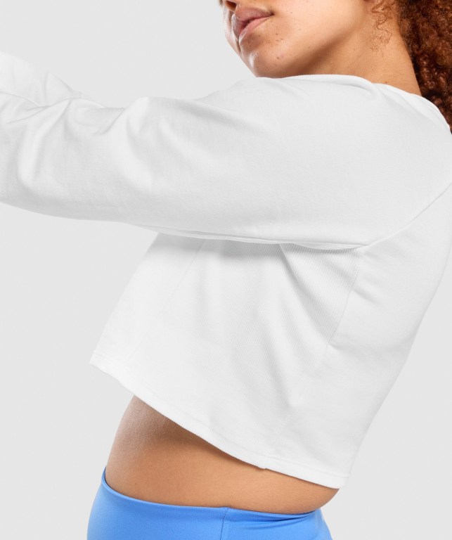 White Gymshark Training Cropped Sweater Women's Hoodies | US-64FUTXN