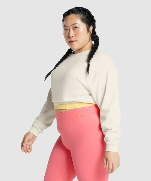 White Gymshark Whitney Cropped Women's Hoodies | US-87QEJXA