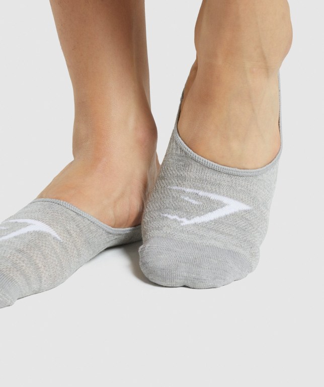 White / Light Grey / Black Gymshark No Show 3pk Women's Socks | US-28TSQVL