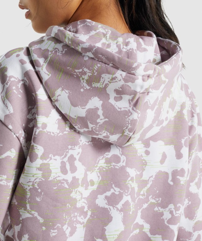 White / Purple Gymshark Camo Graphic Oversized Women's Hoodies | US-61UBSKI